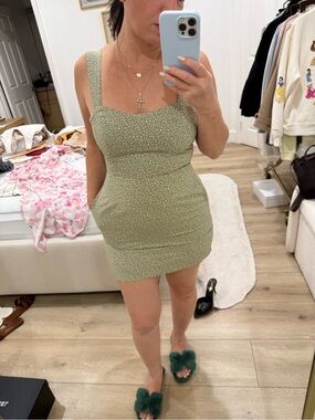 Olive Green Square-Neck Mini Dress